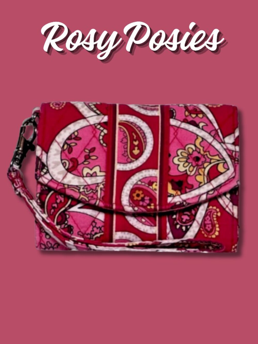 Vera Bradley Rosy Posies Mini Trifold Wristlet Retired Quilted Cotton Wallet